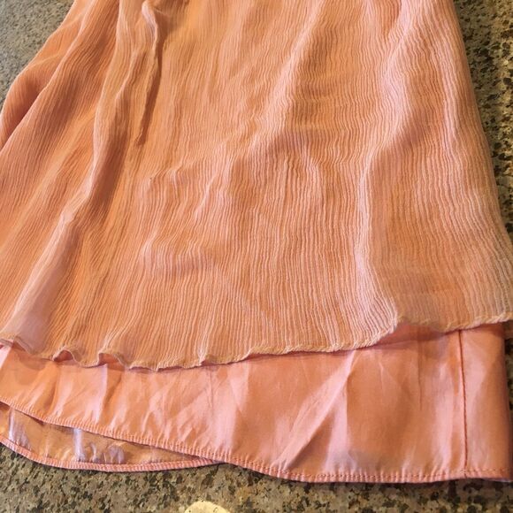 Donna Morgan Sz 2 Orange Coral Pink Dress Strapless Sweetheart Crinkle Silk - Picture 12 of 12